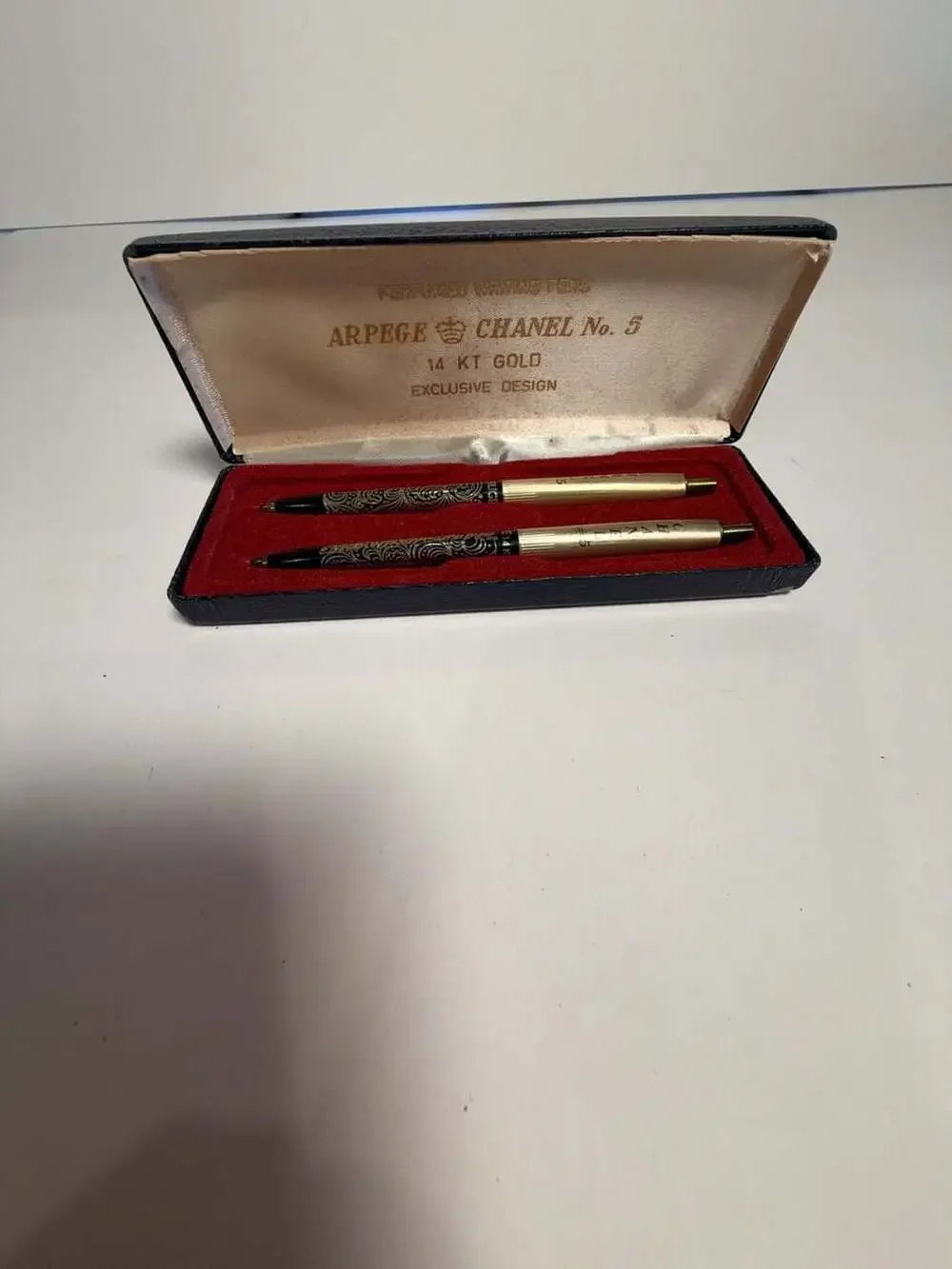 Vintage Arpege Chanel No. 5 14kt Gold Filigree Perfumed Writing Ballpoint Pens S